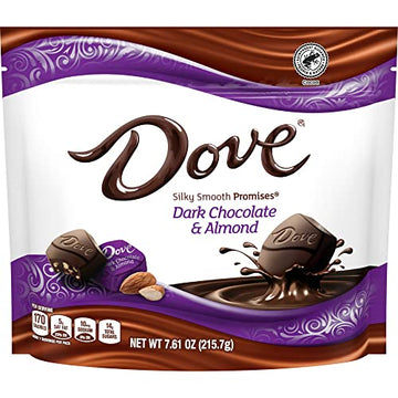 DOVE PROMISES Dark Chocolate & Almond Mother's Day Chocolate Candy, Individually Wrapped, 7.61 oz Bag