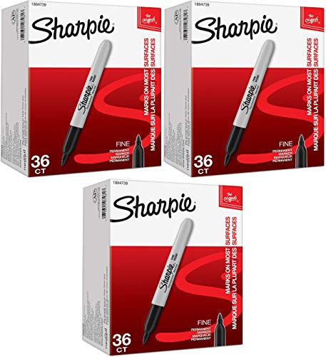 Sharpie Permanent Markers, Fine Point, Black, 36 Count Pack of 3