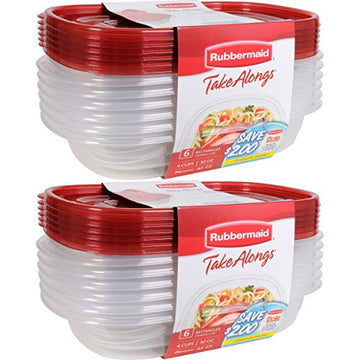 Rubbermaid Take Alongs Food Storage Container, 4-Cup Rectangle, Set of 12, (12 Pack), Red