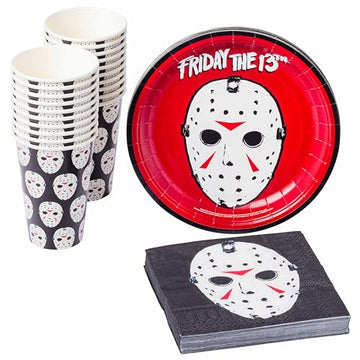 Silver Buffalo Friday The 13th Texture Mask Paper Plates Cups Napkins Party Pack Set, 60 Piece
