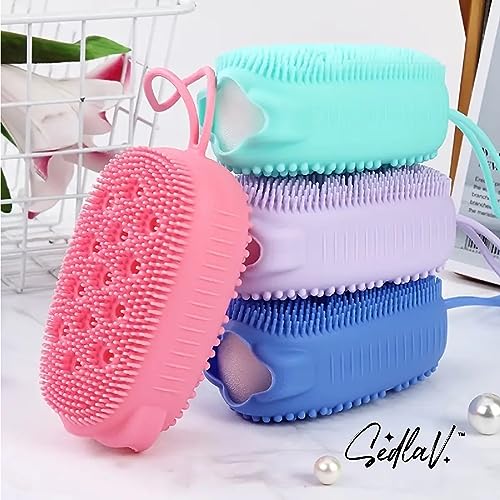 SEDLAV Silicone Bath Brush Exfoliating Body Scrubber - Double Sided Shower Scrub Towel in 4 Colors - Lightweight, Durable Silicone Body Scrubber for Perfect Bath Experience - Size - 250mm*70mm*50mm