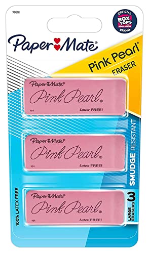 Pink Pencil Erasers, Clean Finish, Classic Design, Large, 3 Count