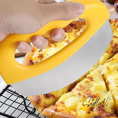 SEDLAV Pizza Cutter with Cover - Made of Durable Stainless Steel Finger Fitting Design, Multifunctional for Pizza, Pasta, Cheese - Dishwasher Safe Pizza Wheel, Slicer