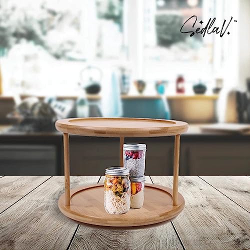 SEDLAV Natural Bamboo 2-Tier Lazy Susan Turntable Spice Rack – 360-Degree Wood Lazy Susan Turntable for Cabinet, Spice Lazy Susan Organizer for Cabinet, 10.04x10.04x6.89in – Easy Install, Lazy Susans