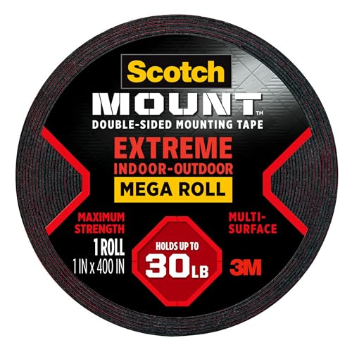 Scotch-Mount Double Sided Tape Heavy Duty, Black Extreme Mounting Tape, 1 Roll Adhesive Tape, 1 in x 400 in Wall Tape