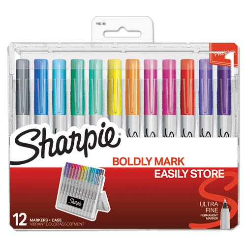 Sanford Permanent Markers with Storage Case, Ultra Fine, Assorted, Vibrant, 12/Pack