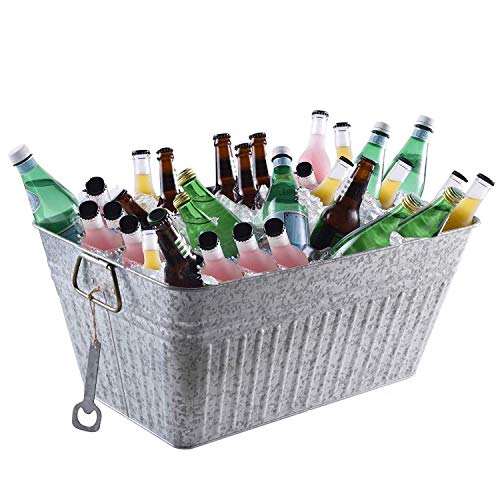 Home Galvanized Beverage Tub with Bottle Opener Party Drink Holder Metal Handles | Outdoor or Indoor Use | Free Standing Huge Rectangle