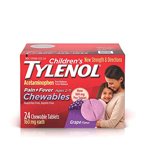 Tylenol Children's Pain + Fever Chewable Tablets Grape Flavor - 24 ct, Pack of 5