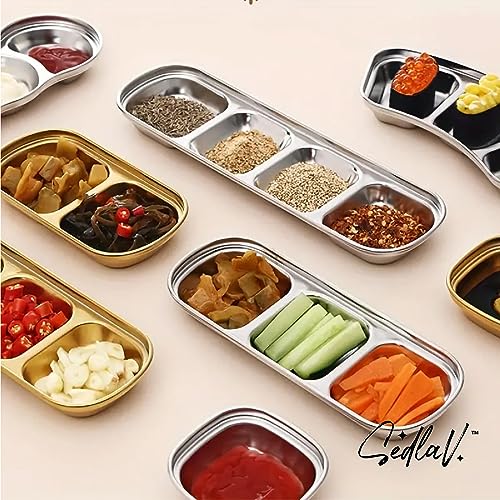 SEDLAV Stackable 304 Stainless Steel Sauce Dish - Multigrid Dip Dish with Thickened Design for Mix-Free Condiments - Easy to Clean,Ideal for Portion Control, Sauces, Salads (1 Grid)