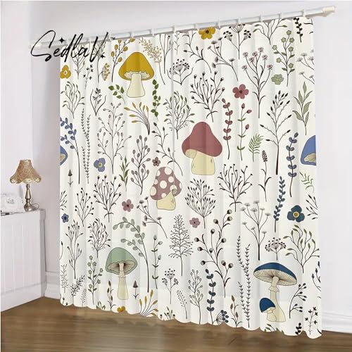 SEDLAV Nature's Tapestry Bedroom Curtain Mushroom, Boho Flowers, and Rural Wildflowers Curtains - Botanical Delights for Vibrant Home Décor