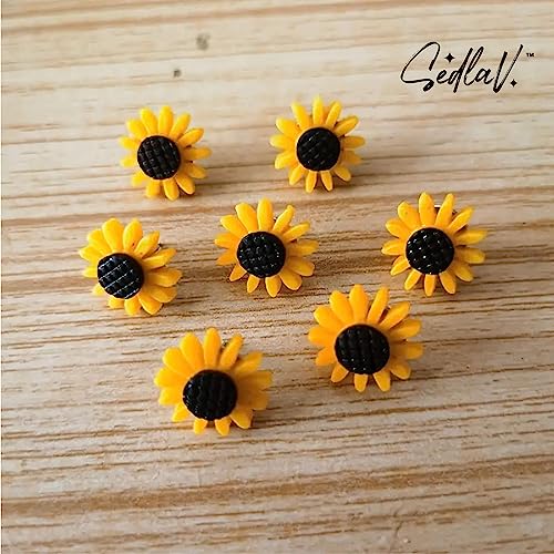 SEDLAV Sunflower Push Pins – 40 Decorative Flower Cork Thumb Tacks, Cute Push Pins for Cork Board, Cubicle Accessories, Push Pin Board, Office, Home, Wedding