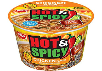 Nissin Bowl Noodles HOT & Spicy CHICKEN Flavor Microwavable and Spoonable Noodles & Soup with Og Trans FAT for Best in Ramen Instant Noddle Soup- 12 Pack of 3.32 Oz Cups