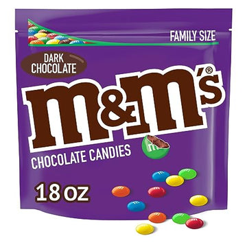 M&M'S Dark Chocolate Candy, Family Size, 18 oz Resealable Bulk Candy Bag