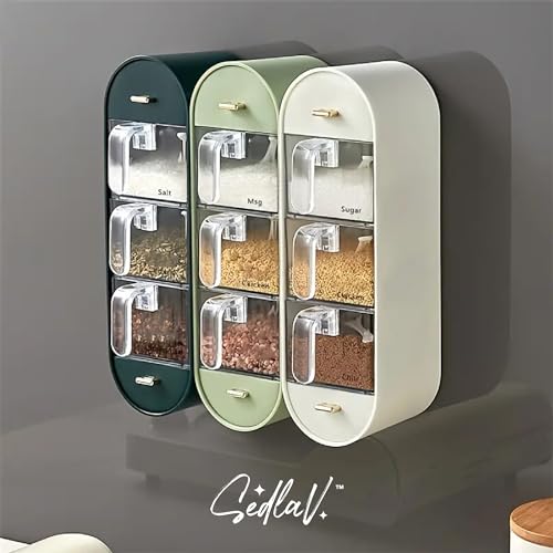 SEDLAV Wall-Mounted Spice Box Organizer - Premium Plastic Seasoning Storage with Sealed Lid & Pre-Printed Notices - Spice Organizer to Keep Spices Fresh and Odor-Free
