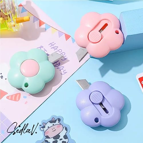 SEDLAV Mini Utility Knife Cute Flower Pocket Box Cutter – 9pcs Retractable Hand Tools with Colorful Designs – Box Cutter Retractable, Utility Knife Retractable, & Box Cutter Blades for Office