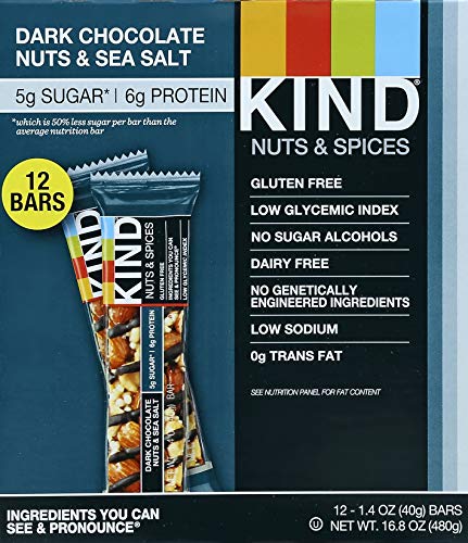 KIND NUTS & SPICES Low Carb Nutritional Snack Bar, 602652186651, Drk Chcl Nts & S Slt, 16.8 Ounce