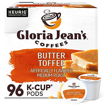 Gloria Jean's Butter Toffee, Keurig Single-Serve K-Cup Pods, Medium Roast Coffee, 96 Count (4 Packs of 24)