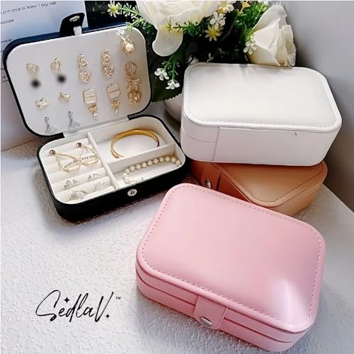 SEDLAV Leather Jewelry Box Organizer for Women and Girls - Classy Storage for Necklace, Stud Earrings, Bracelets, Rings - Stylish Jewelry Organizer Enhancing Your Jewelry Storage Experience