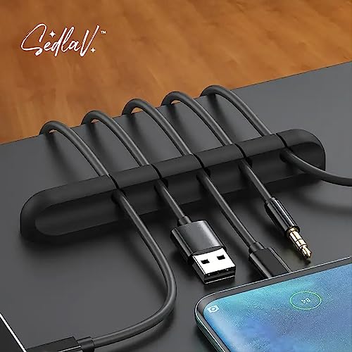 SEDLAV Black Cable Holder Clips(5Pack) - Desk Accessories & Workspace Organizers, Silicone Cord Organizer for Desk, Cable Management Accessory - Anti-Static, Flexible