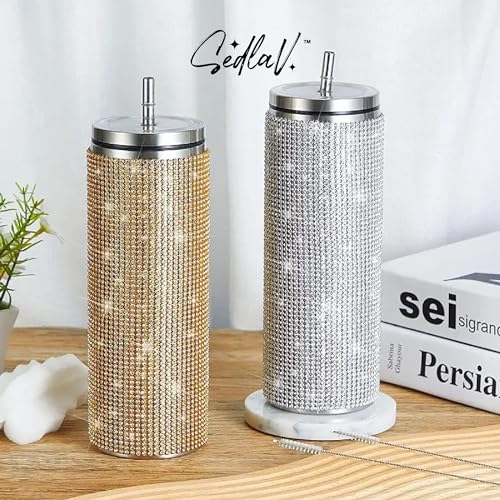 SEDLAV Rhinestone Bling Bottle & Stainless Steel Tumblers with Straw - Glamorous Drinkware Set for Everyday Luxury! Stay refreshed in style with our crystal-encrusted, blinged-out stainless steel