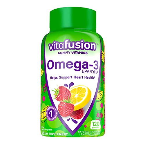 Vitafusion Omega-3 Gummy Vitamins, Berry Lemonade Flavored, Heart Health Vitamins(1) With Omega 3 EPA/DHA and Vitamins A, C, D and E, America’s Number 1 Gummy Vitamin Brand, 60 Day Supply, 120 Count