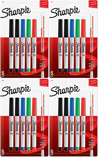 Sharpie Permanent Markers, Ultra Fine Point, Assorted Colors, 5 Count - 4 Pack