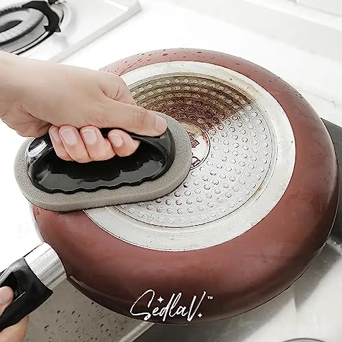 SEDLAV 3-Pack Sponge Kitchen Pot Brush with Handle - Rust Cleaning Tool Sink Pot Dish Scrubber - High Density Sponges for Washing Dishes, Dense Foaming