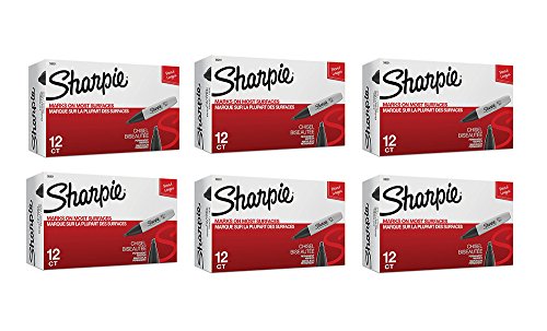 Sharpie Permanent nBGwB Markers, Chisel Tip, Black, 12 Count (6 Pack)