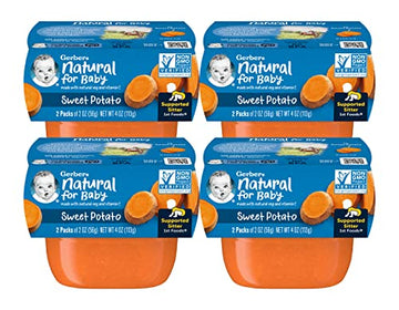 Gerber Natural for Baby 1st Foods Baby Food Tubs, Sweet Potato, Made with Natural Vegetables & Vitamin C, Non-GMO Baby Food, 2 - 2 oz Tubs/Pack (Pack of 4)