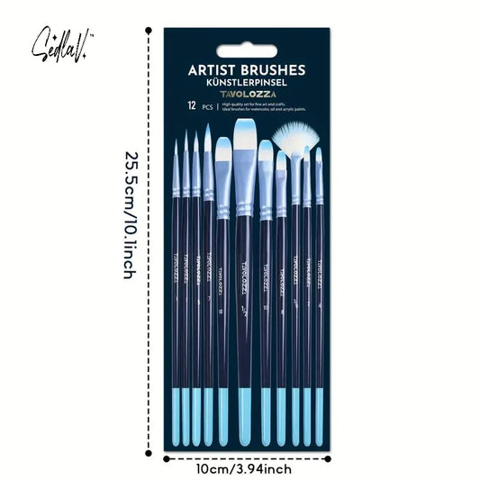 SEDLAV 12-in-1 Paint Brushes Set - Diverse Shapes for Every Stroke - Ergonomic Professional Wood Handles - Organizing Case Included - Ideal for Acrylic, Oil, Watercolor, and Rock Painting