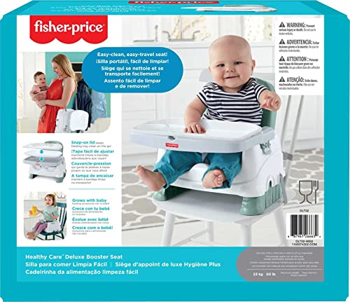 Fisher-Price Baby Portable Baby & Toddler Dining Chair, Healthy Care Deluxe Booster Seat, Travel Gear with Dishwasher Safe Tray, Blue