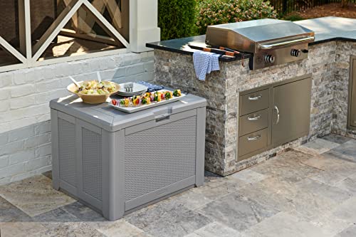 Rubbermaid Outdoor Deck Box, Medium, Weather Resistant, Gray for Lawn, Garden, Pool, Tool Storage, Home Organization