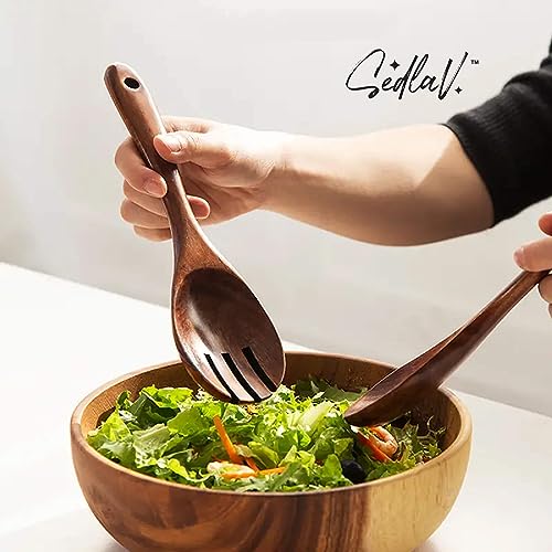SEDLAV Acacia Wood Serving Set - Kitchen Utensils Set Wood with Ergonomic Design - Bamboo Kitchen Utensils for Serving and Prep - Wooden Spoons for Cooking and Salad Bowl Set (Spoon)