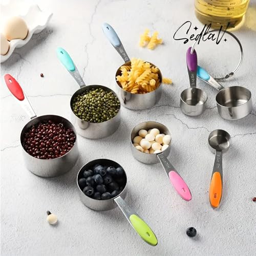 SEDLAV Measuring Cups Set of 8 Stainless Steel Stackable Nesting Measuring Cups for Dry and Liquid Ingredients