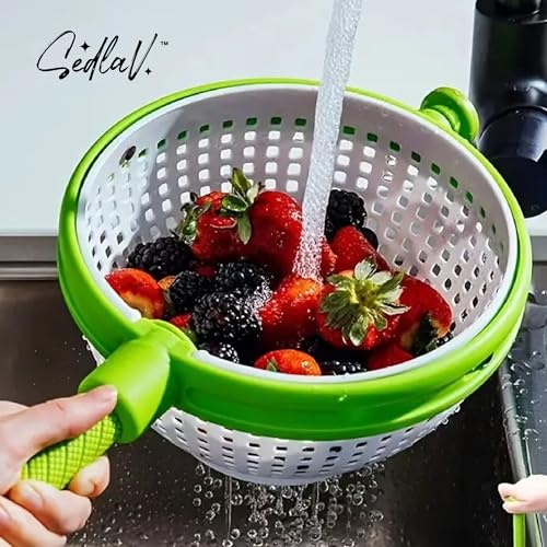 SEDLAV Collapsible Spinning Colander & Fruit Washer - Effortless Veggie Prep, BPA-Free, Space-Saving Kitchen Essential for Healthy Fruits & Vegetables