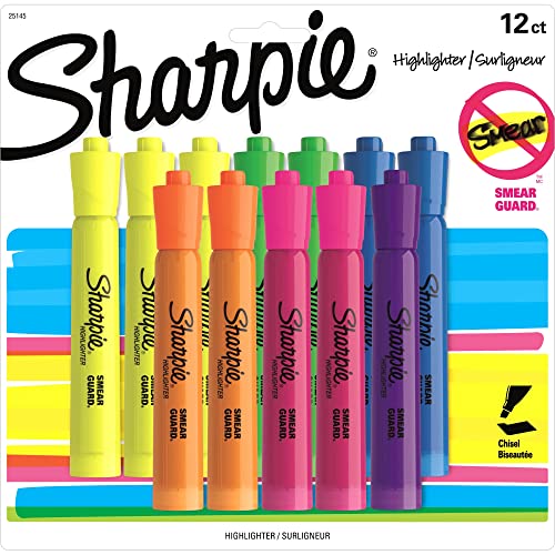 SHARPIE Tank Style Highlighters, Chisel Tip, Assorted, 12 Count