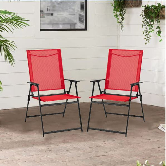 SEDLAV Greyson Square Set of 2 Outdoor Patio Steel Sling Folding Chair (Red)