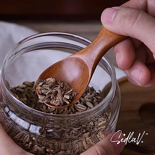SEDLAV Mini Wooden Spoons Set - Small Wooden Spoons for Spices, Condiments, Tea, Coffee, Sugar - 3" Long, 1.3" Wide, Smooth Surface, Natural Raw Lacquer - Small Spoons, Mini Spoons