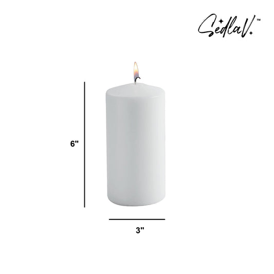 SEDLAV White Pillar Candles 6-Pack - Pillar Candles Bulk, Pillar Candles Set of 6, 6"x3" Unscented, Dripless, Smokeless - Great for Decorative Centerpieces, Mantel Decoration