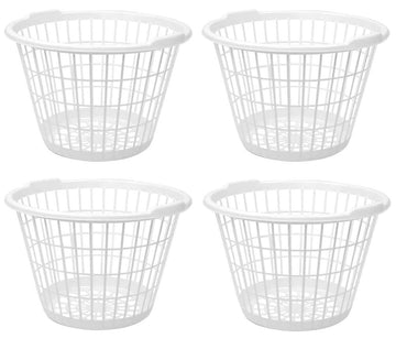 Set of 4 White Lightweight Plastic One Bushel Capacity Laundry Baskets