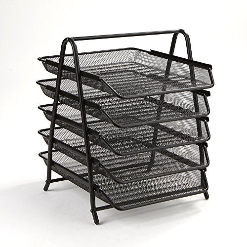 Mind Reader 5-Tier Paper Tray, Desktop Organizer File Storage, Workspace, Office, Metal Mesh, 11.75" L x 14" W x 14.5" H, Black