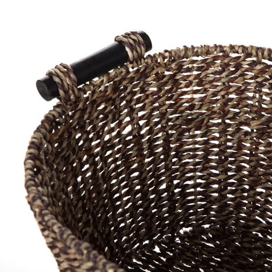 Mainstays Brown Oval 2-Hue Seagrass Storage Basket with Wooden Handles 14.37" L x 9.84" W x 8.27" H