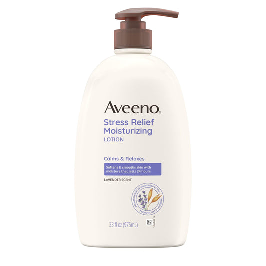 Aveeno Stress Relief Moisturizing Body Lotion with Lavender Scent, Natural Oatmeal to Calm & Relax, Non-Greasy Daily Lotion, 33 fl. oz