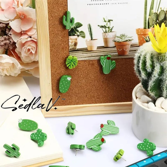 SEDLAV Wooden Push Pins Cactus Palm Leaf Push Pins Decorative Thumb Tacks Cute Pushpins Drawing Pins for Photos Wall, Maps, Bulletin Board, Note Board Cork Boards