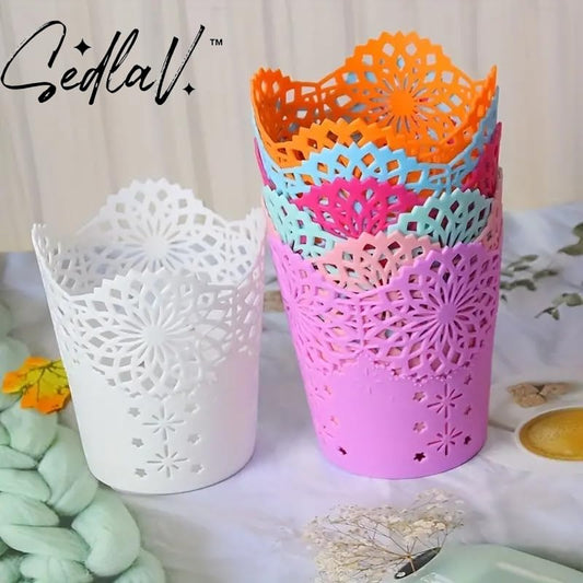 SEDLAV Delicate Hollow Flower Pot Pen Holder: Organize Pens, Makeup Brushes, and More with Creative Desk Décor
