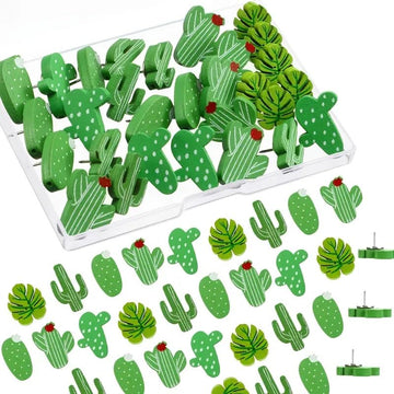 SEDLAV Wooden Push Pins Cactus Palm Leaf Push Pins Decorative Thumb Tacks Cute Pushpins Drawing Pins for Photos Wall, Maps, Bulletin Board, Note Board Cork Boards