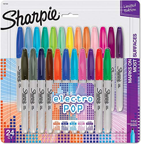SHARPIE Electro Pop Permanent Markers, Fine Point, Assorted Colors, 24 Count (2 Pack(24 Count))