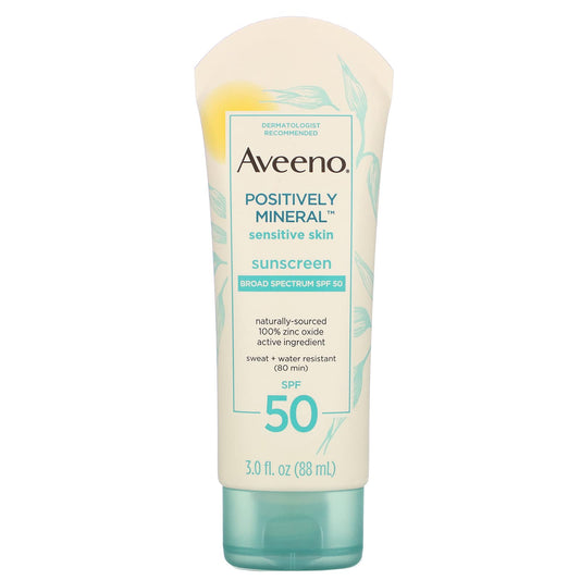 Positively Mineral Sensitive Skin, Sunscreen, SPF 50, 3.0 fl oz (88 ml), Aveeno