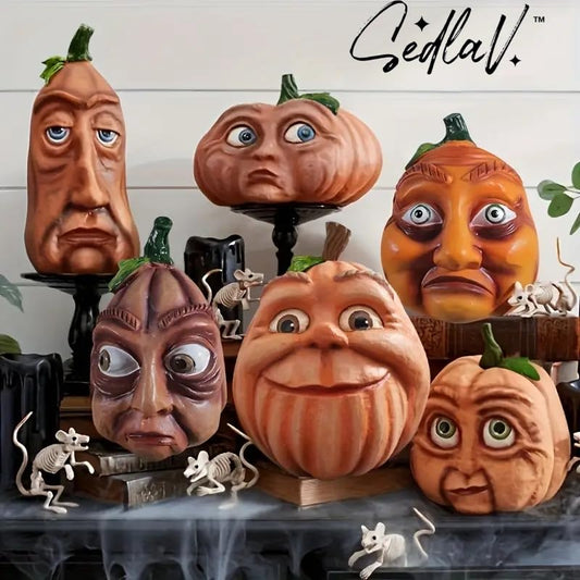 SEDLAV Festive Delight: Halloween Pumpkin Figurines - Adorable Resin Decor with Funny Expressions for Indoor and Outdoor Home Halloween Decorations