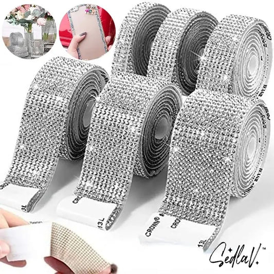 SEDLAV 35.43-Inch Self-Adhesive Crystal Rhinestone Sticker Diamond Ribbon DIY Sticker for Arts and Crafts Great for Car Phone and Camera Decoration